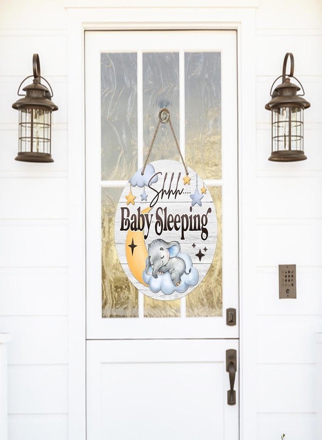 Deroro Shhh Baby Sleeping Front Door Sign, Elephant Moon Cloud Stars Wood Door Hanger Nursery Kids Bedroom Decor, Infant Toddler Baby Boy Girl Room Rustic Wooden Wreath Indoor Wall Hanging Decoration - Image 4